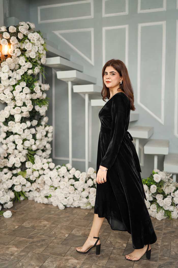 Velvet dress with a tail skirt