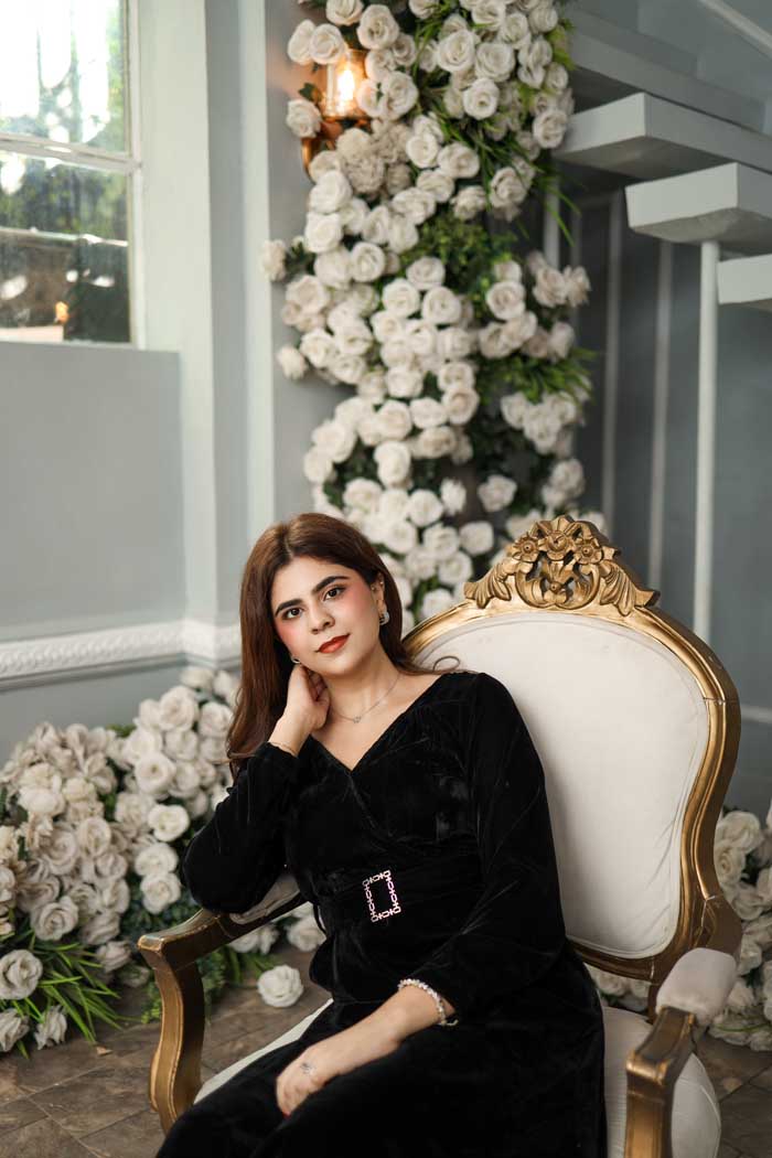 Velvet dress with a tail skirt